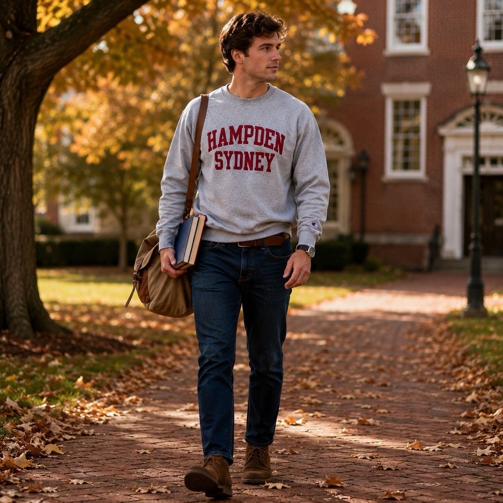 Champion Hampden Sydney College Crewneck Sweatshirt Adult M Gray Eco Tigers